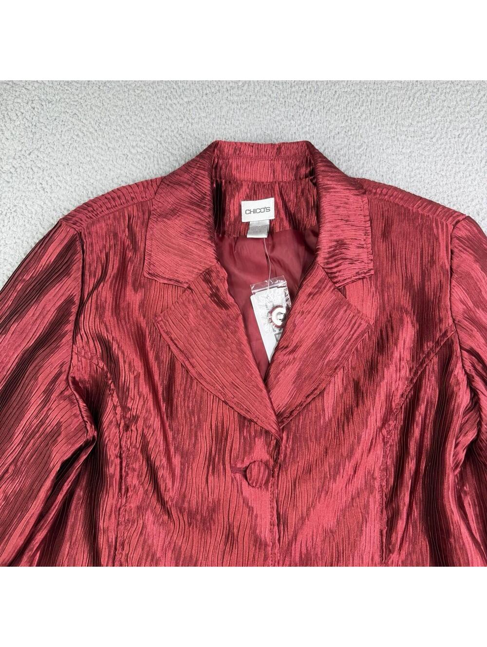 NWT Chico's Womens Size 3 (XL) Luminous Ripple Merrin Jacket Blazer Cranberry